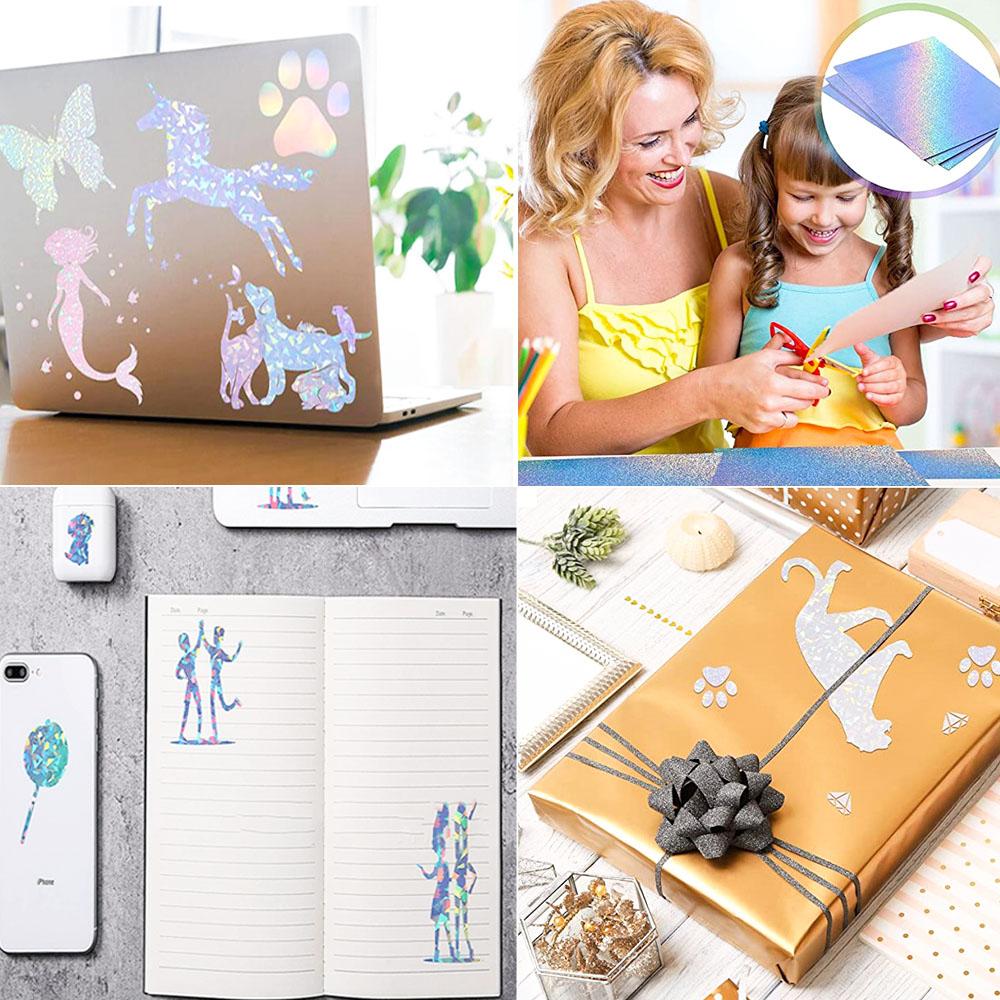 Holographic Glitter Laser Self Adhesive Waterproof Vinyl Stickers A4 Size Overlay Photos Windows Laptops Decorations 10pcs Sets