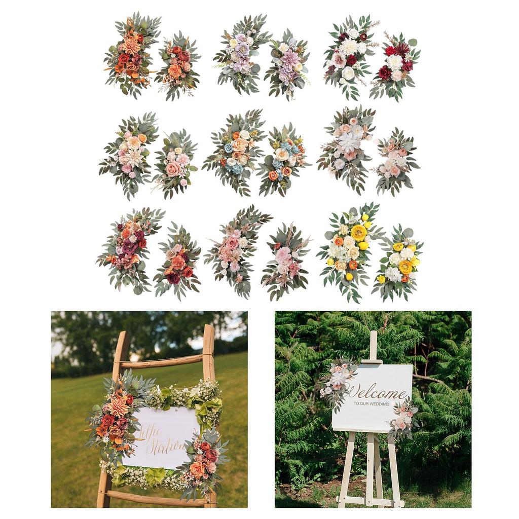 2 Pieces Silk Flowers Artificial Flower Swag Flower Arrangement Wedding Arch Wreath, Floral Backdrop for Reception Door
