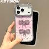 KEYSION Милый 3D прозрачный чехол для телефона с кошачьими ушками для iPhone 14 15 Pro Max 14 15 Plus с блестками, украшенный драгоценным бантиком, ударопрочная задняя крышка