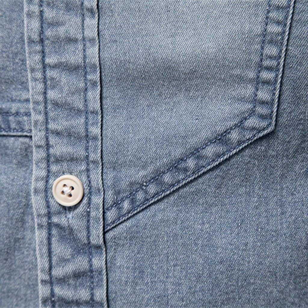 Мужская повседневная однотонная рубашка из денима с длинным рукавом и однобортным лацканом Мужские повседневные модные рубашки с длинным рукавом