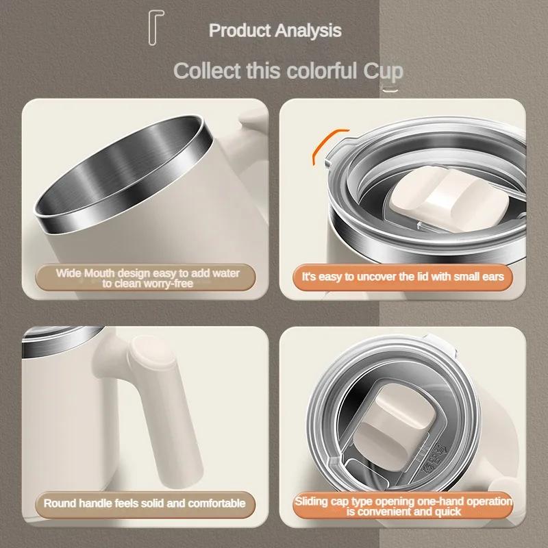 Двухслойная антиожоговая кофейная кружка из нержавеющей стали 304 с ручкой и крышкой, переносные герметичные чашки и кружки