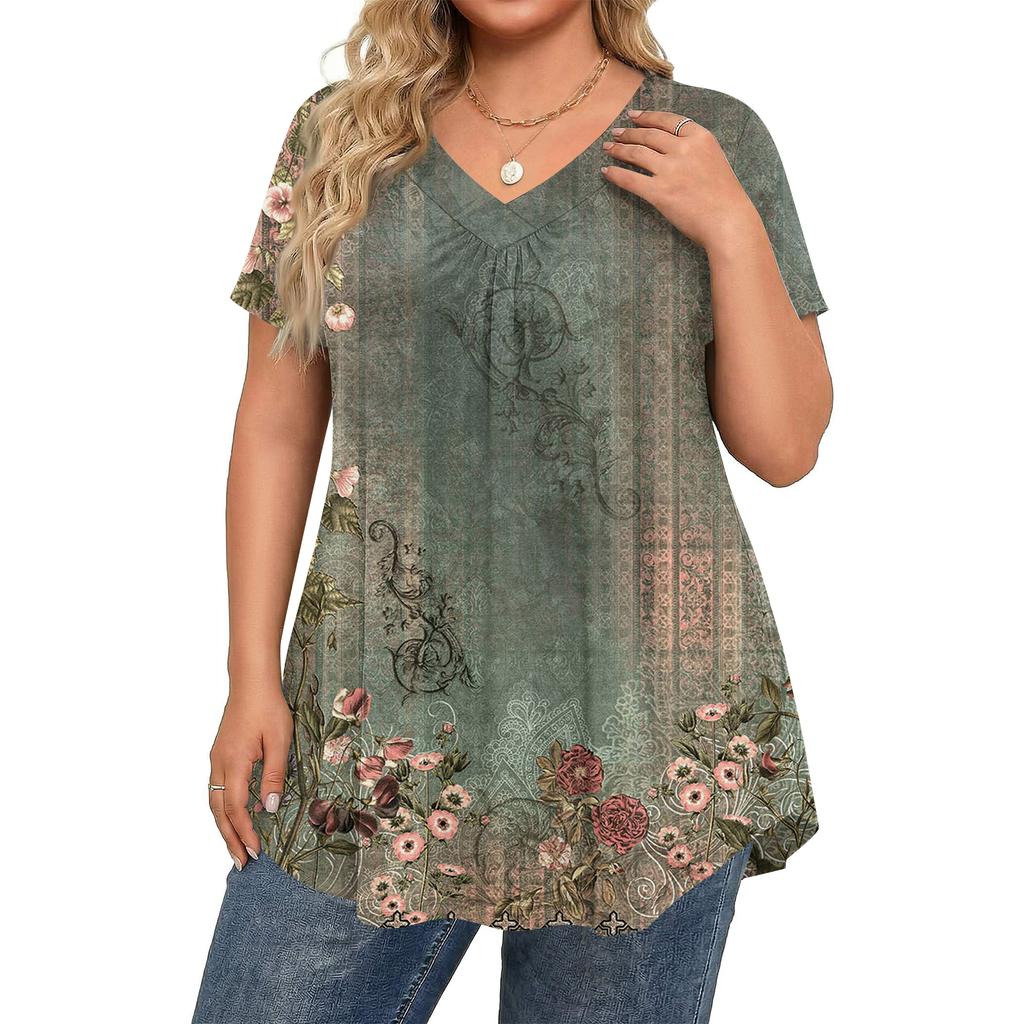 Женская модная повседневная свободная блузка большого размера с коротким рукавом, элегантная с V-образным вырезом, для работы