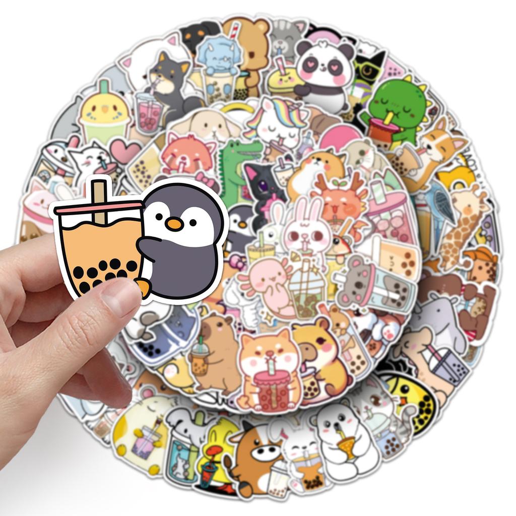 100 Pet Milk Tea Graffiti Stickers Cartoon Cute Animal Gum Creative Water Cup Mobile Suitcase Stickers