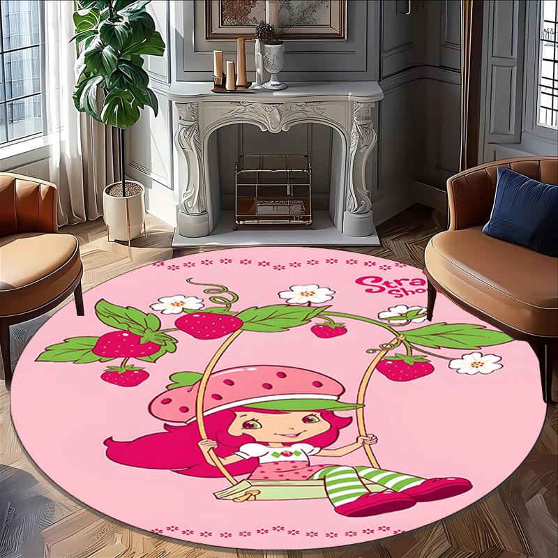 1pc Princess Strawberry11 Carpet, Round Rug, Comfortable, Suitable for Entryways, Living Rooms, Office, And Bedrooms, Christmas Decoration