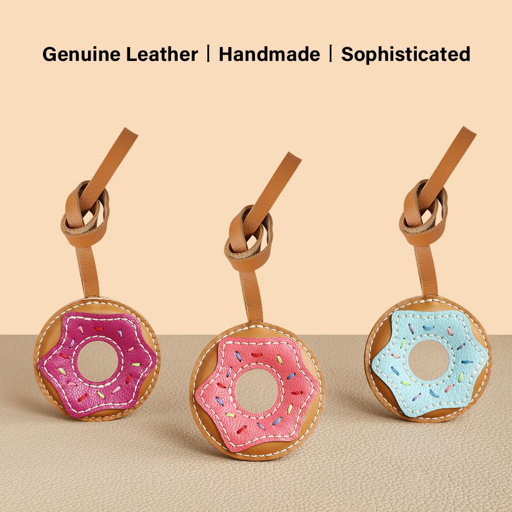 CRAZYSMITH Handmade Donut Bag Pendant Genuine Leather Bag Keychain For Handbags Interesting Stylish Leather Bag Accessories