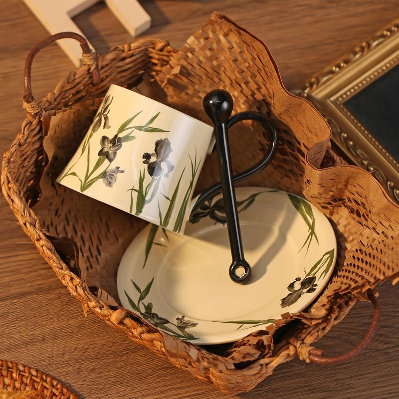 Iris premium retro set ceramic coffee cup saucer high value cup exquisite souvenir afternoon tea water cup