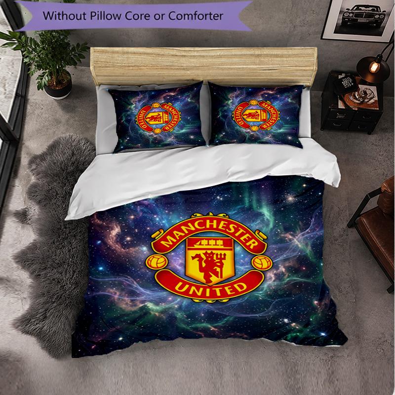 Manchester United Pattern 3 Pieces Bedding Set Soft Microfiber Duvet Cover with Pillow Cases for Bedroom