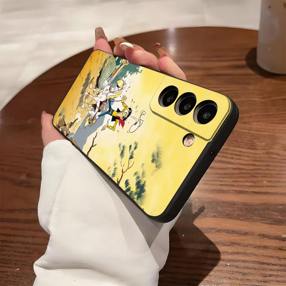 Чехол для телефона с мультяшным персонажем Счастливчик Люк Для Samsung S26 S25 S24 FE S23 S22 S21 Plus S20 Ultra Note20Ultra Черный Мягкий