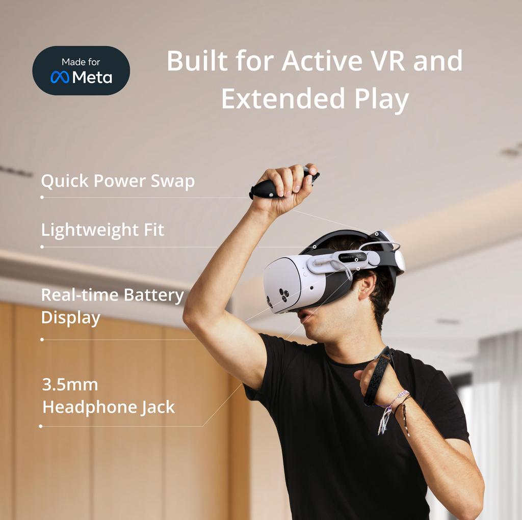 BOBOVR E3 Pro Battery Strap Plus ONE B100 Battery Compatible with Meta Quest 3 and 3S Extended Playtime Comfort Fit Enhanced VR Experience