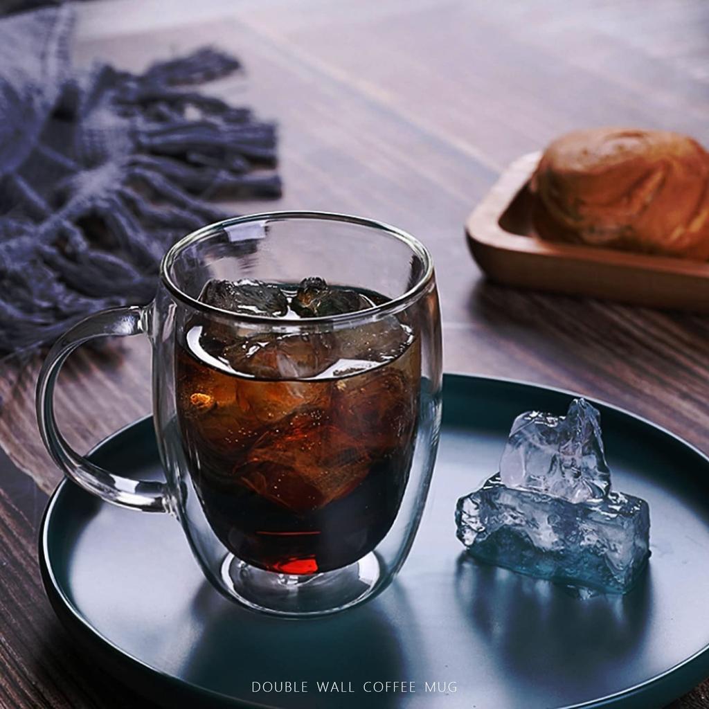 TeamSky TeamSky Набор из 4 стаканов с двойными стенками для горячего кофе, холодного чая и кухонных принадлежностей, 350 мл, 4, устойчивые,