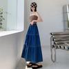 Cake Denim Skirt Women's Elastic High Waisted Solid Color A-line Skirt Commuting Harajuku Style 2025 Spring New Fashion