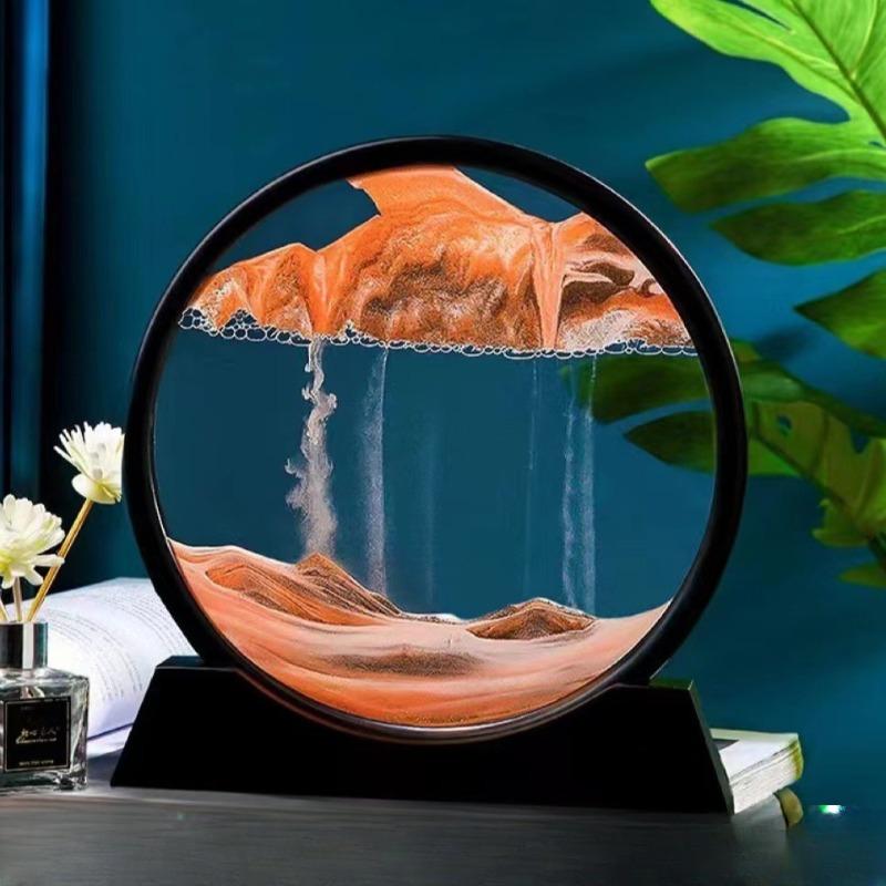 3D Картина из движущегося песка Круглая стеклянная Глубоководный песочный пейзаж Песочные часы Сыпучий песок Ремесло Текущая живопись Офис Домашний декор Подарок AVE