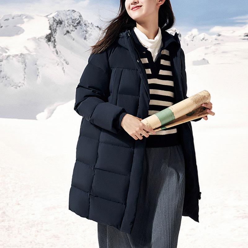 Anta Куртка-пуховик средней длины с капюшоном, водонепроницаемая, утолщенная, теплая, с буквенным принтом, женская, базовая, цвет черный 162417902-3