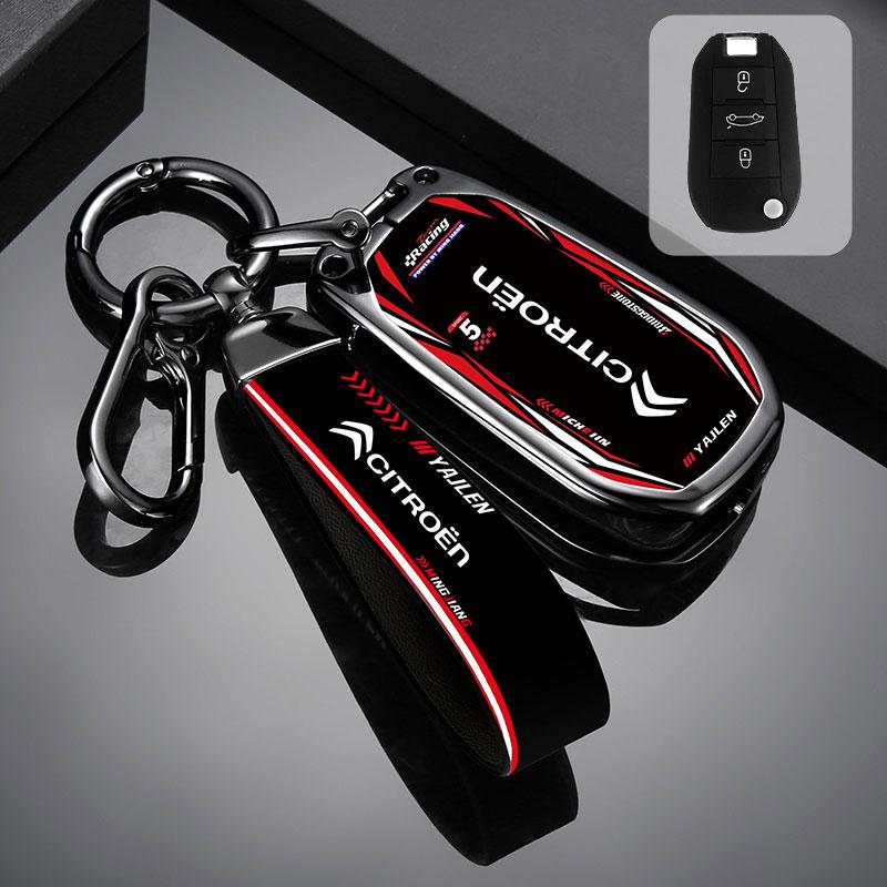 DBGO4 New Zinc Alloy Leather Car Flip Key Case Cover Holder Shell Keyring For Citroen C3 C4 CACTUS C6 C8 Car Key Protector Accessories
