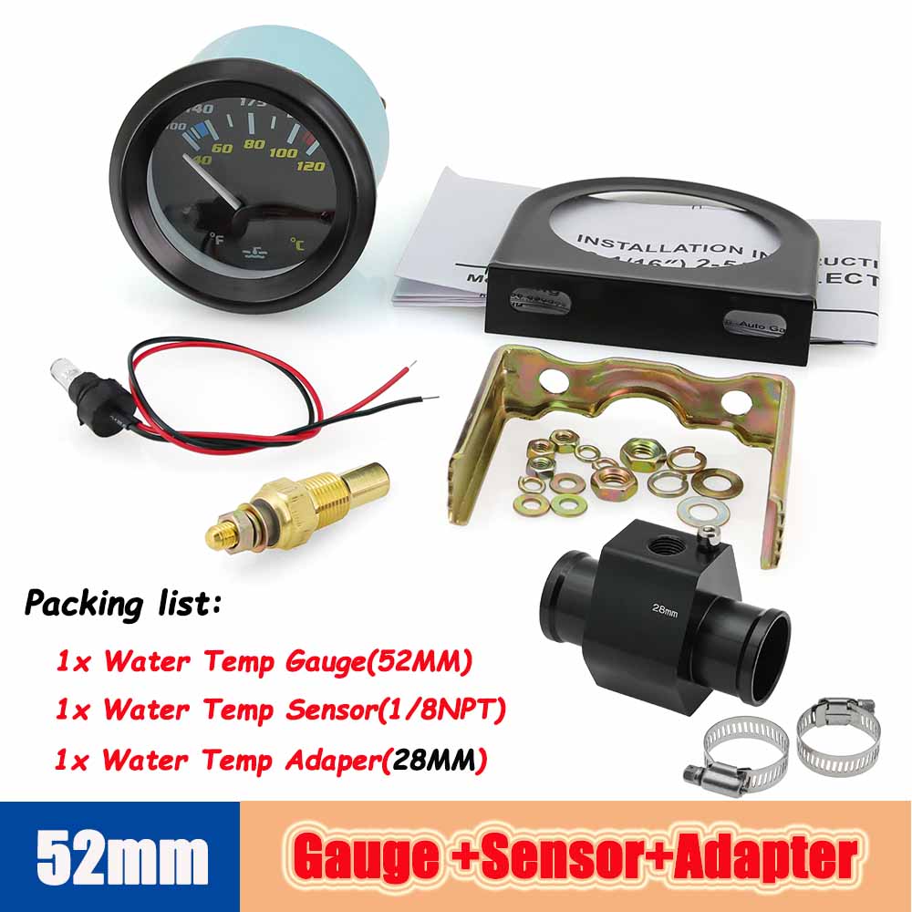 40-120℃/100-250℉ двойной измеритель температуры мотоцикла 52 мм автоматический датчик температуры с адаптером датчика 1/8NPT для бензинового автомобиля