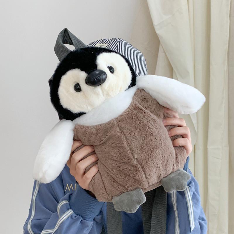Cute Cartoon Penguin Plush Backpack Ins Style Girl's Bag Brown Soft