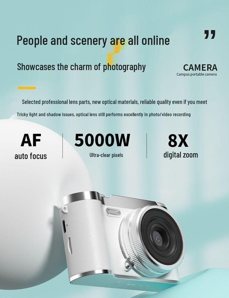 Retro CCD Dual Camera with 8x Optical Zoom - Compact Travel Pocket Digital Camera for Students