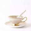 1 комплект, чашка и блюдце из костяного фарфора, белая/черная кофейная кружка с сеткой, инкрустация золотым краем, посуда, подарок