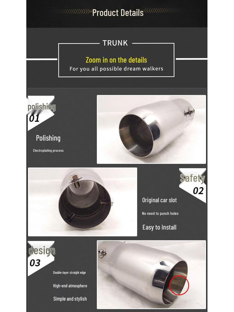 Stainless Steel Tailpipe for Toyota Prado, 10CRV, Haval H6, Reiz, ASX