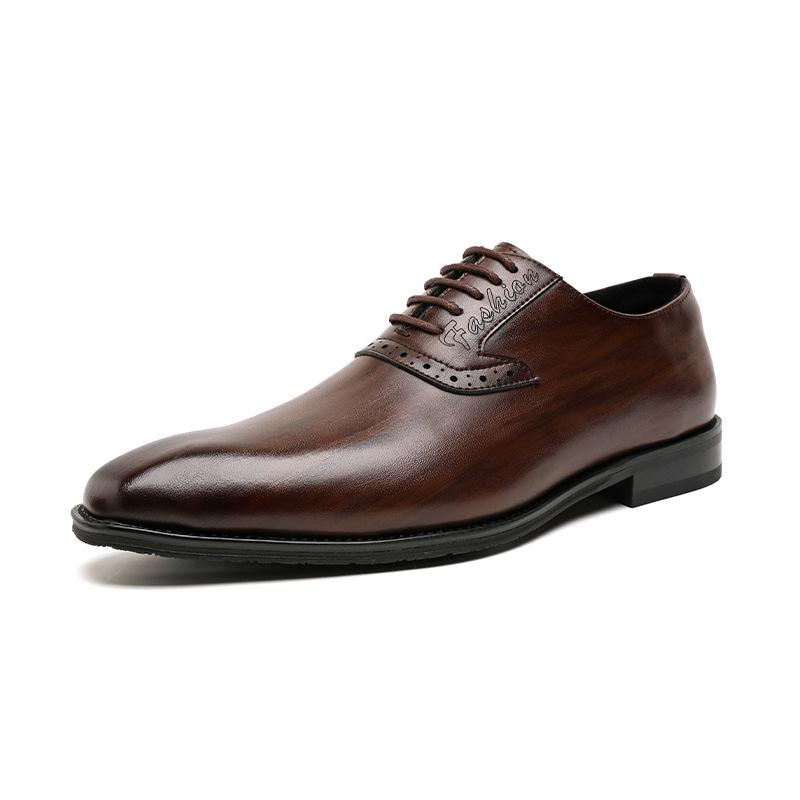 Men's Dress Leather Shoes Lace-up Rubber Sole Business Gentleman Men's Shoes Large Size Small Leather Shoes 24278-R