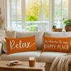 Welcome to Our Happy Place Relax Decorative Throw Pillow Covers 12x20 Inch Set of 2 Orange Outdoor Farmhouse Spring Fall Decor Lumbar Cushion Case