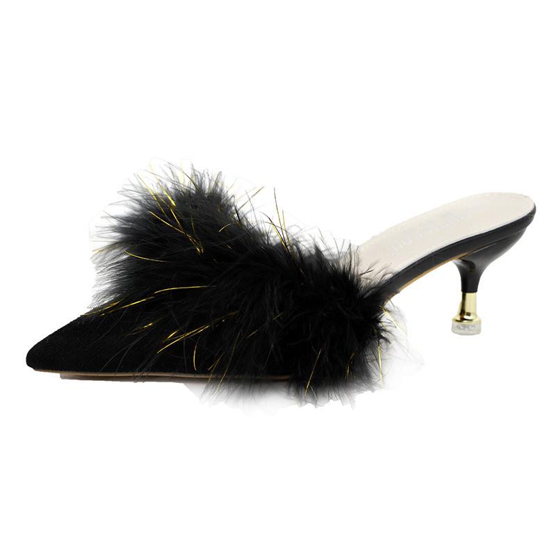 Тапочки на высоком каблуке женские новые Mao Mao модная верхняя одежда на высоком каблуке универсальные туфли-мешок на голову полутапочки цельные