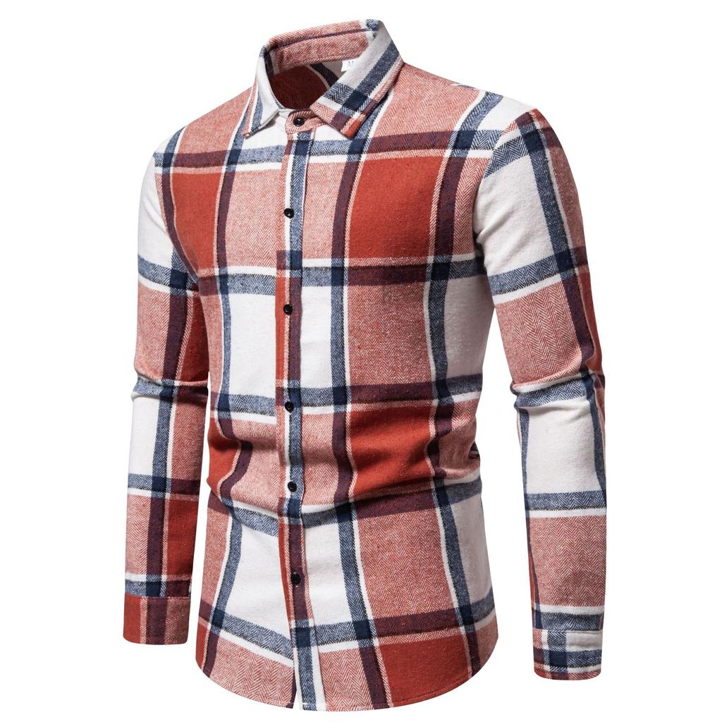 Men's Classic Retro Plaid Shirts Long Sleeve Shirt Jacket Casual Business Plaid Shirt for Men Lightweight Work Lapel Shirts