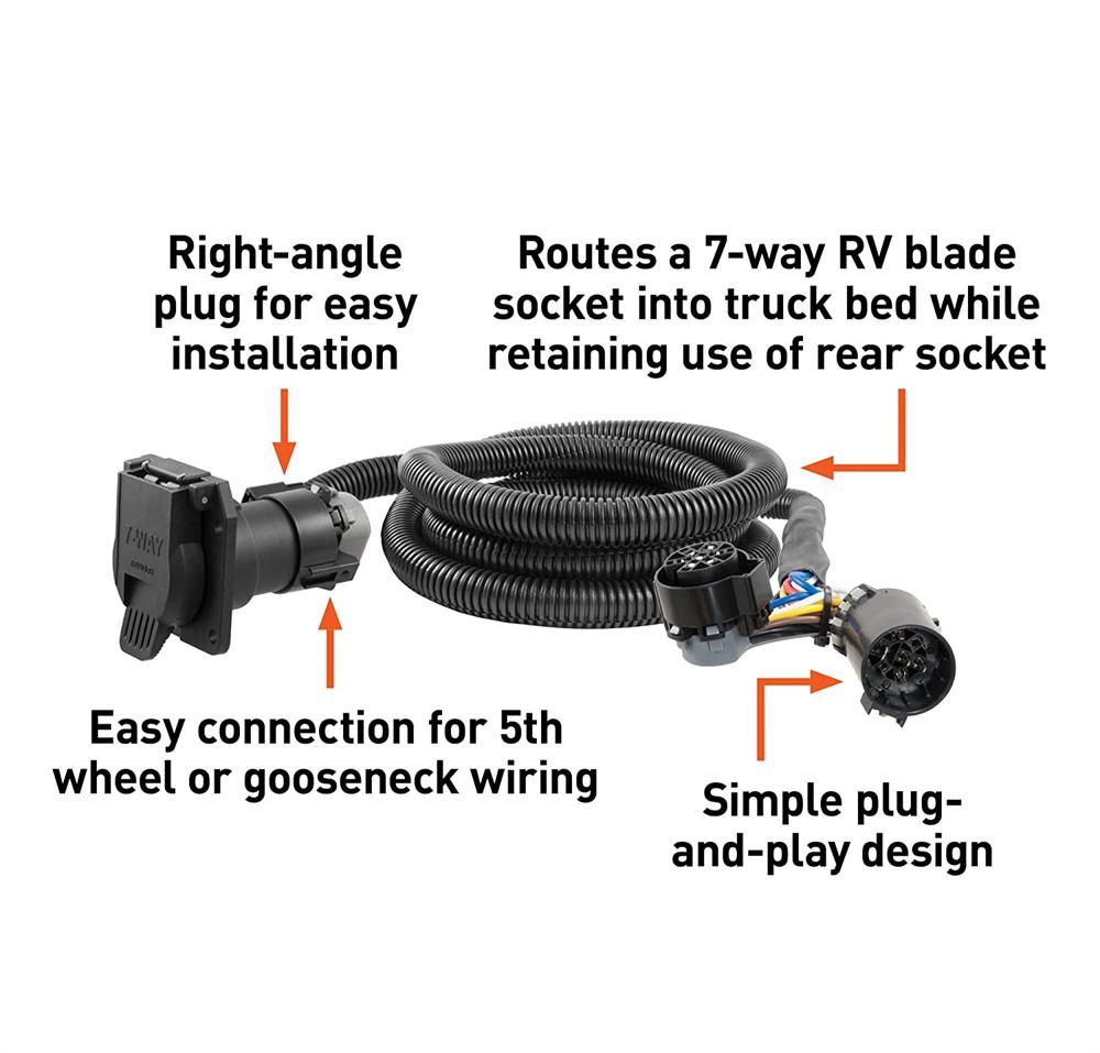 7-Foot Vehicle-Side Truck Bed 7-Pin Trailer Wiring Harness Extension For Select