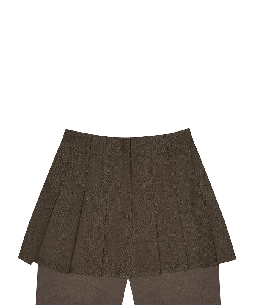 LUVISTRUE Im Denim Pleats Skirt Pants(Brown)