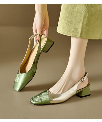 Модные ретро-сандалии Baotou Slingback для женщин, летние новые квадратные цветные кожаные туфли с пряжкой и ремешком на среднем толстом каблуке