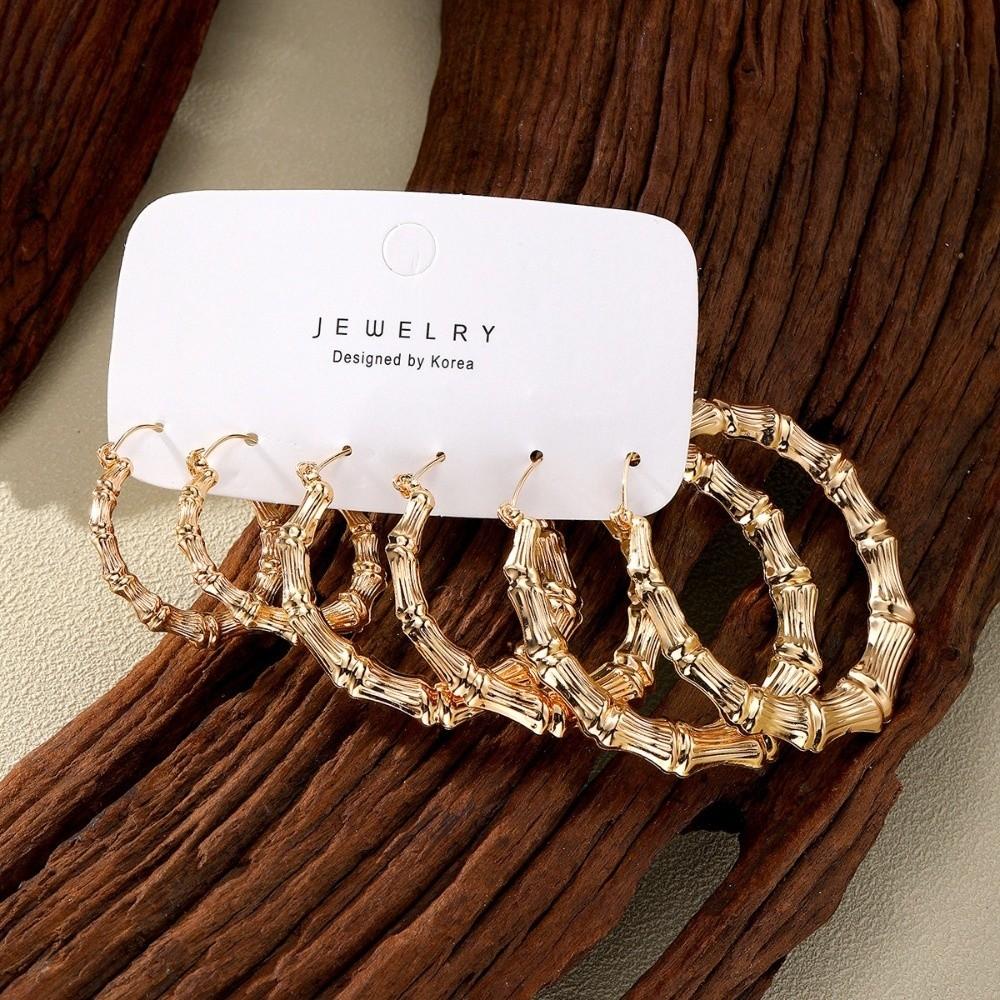 Punk Bamboo Circle Earrings Set Exaggerated Jewelry Gift Trendy Hoop Earring for Women