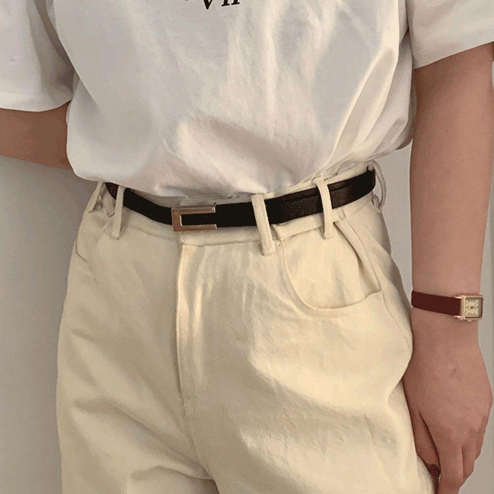 Adjustable Female Korean Vintage Trouser Dress Decoration Leather Belt Thin Waistband Metal Buckle