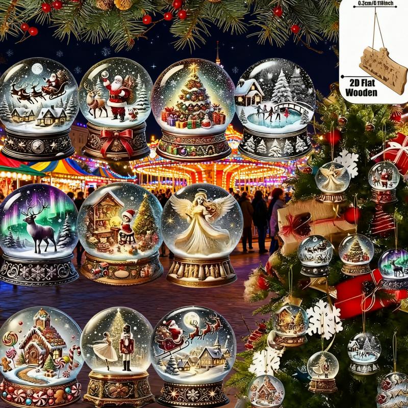 10-Piece Set 2D Flat Victorian Christmas Ball Ornaments Wooden Home Tree Decorations Thanksgiving Gifts Party Decoration Hanging Ornaments
