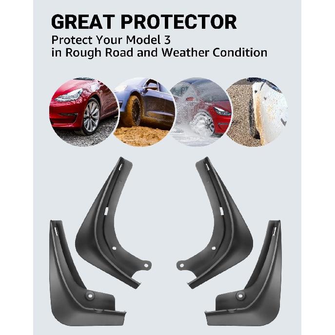Брызговики для модели Tesla 3 года 2017-2022 2023 пластиковые брызговики Fender 4 шт./компл. черный, белый цвет из углеродного волокна