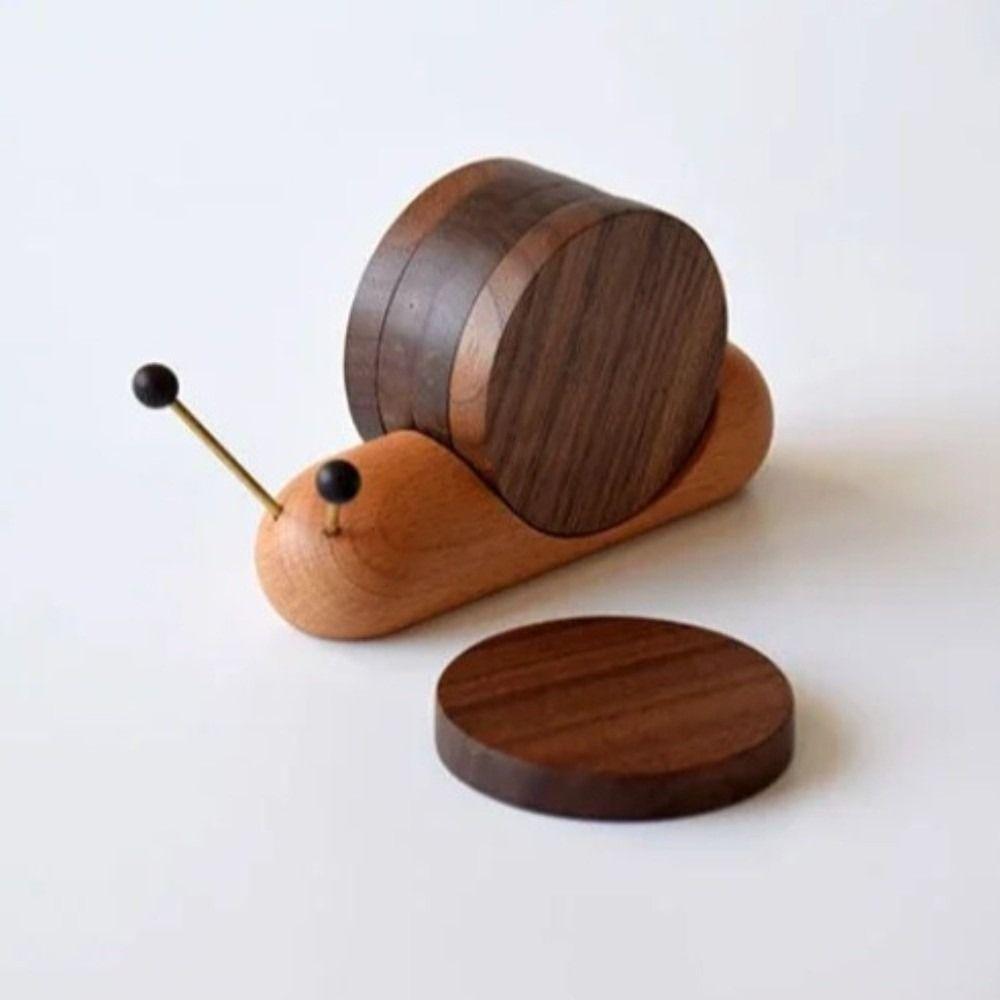 Snail Shape Drink Coaster Set Walnut Wooden Table Insulation Pad Cute Tea Cup Mat Living Room