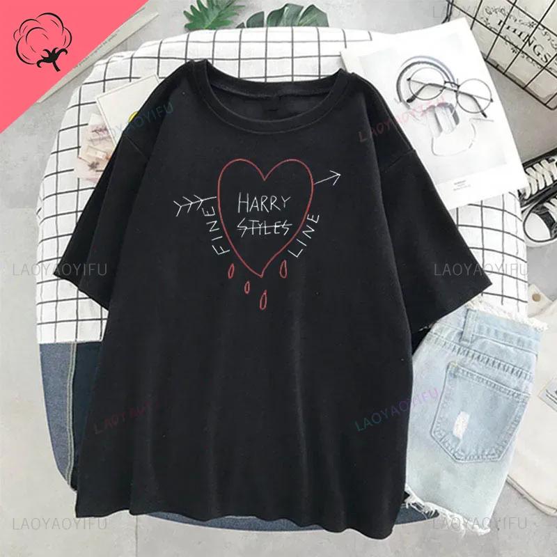 Футболка FINE LINE Album Летняя футболка Harajuku Vintage Unisex Unisex Hip Hop Cotton Shirts Unisex Fashion Streetwear Tops Tee Happy Styles