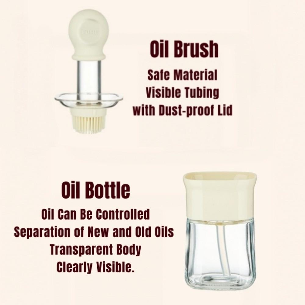 230ml Oil Bottle Silicone Basting Brush Oil Pot Dust-proof 2 in 1 Oil Dispenser Brush  Kitchen