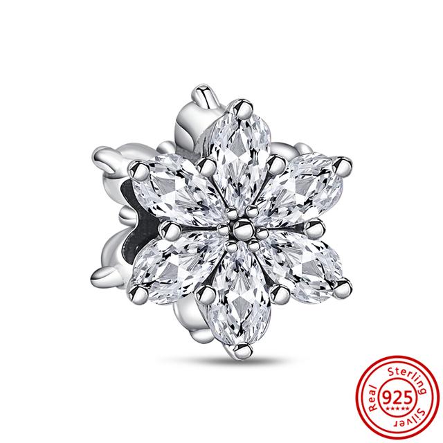 100% стерлингового серебра 925 пробы, прозрачный циркон, снежинка, гербарий, кластер, кулон, бусины, подходят для браслетов, ювелирных изделий