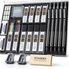 21PCS Metal Mechanical Pencil Set, Art Lead Pencil 0.3, 0.5, 0.7, 0.9, 2mm Holder(HB 2H 2B 4B Color) with 10 Tubes Graphite Lead Refills Eraser with