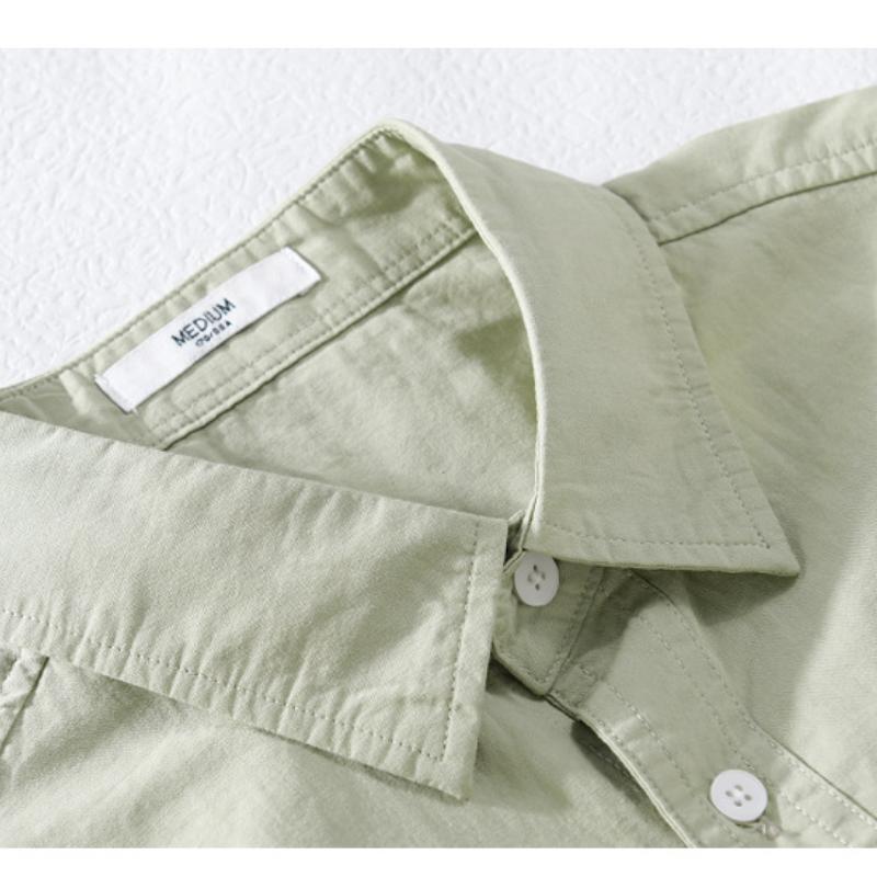 Летняя мужская повседневная рубашка из чистого хлопка с коротким рукавом, воротником-лацканами, однотонная рубашка с двойными карманами, молодежная простая мужская одежда