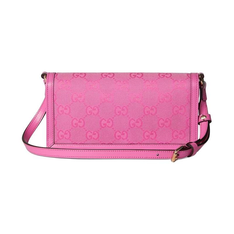 Gucci Luce adjustable shoulder strap turn lock closure canvas and leather shoulder bag mini women's pink