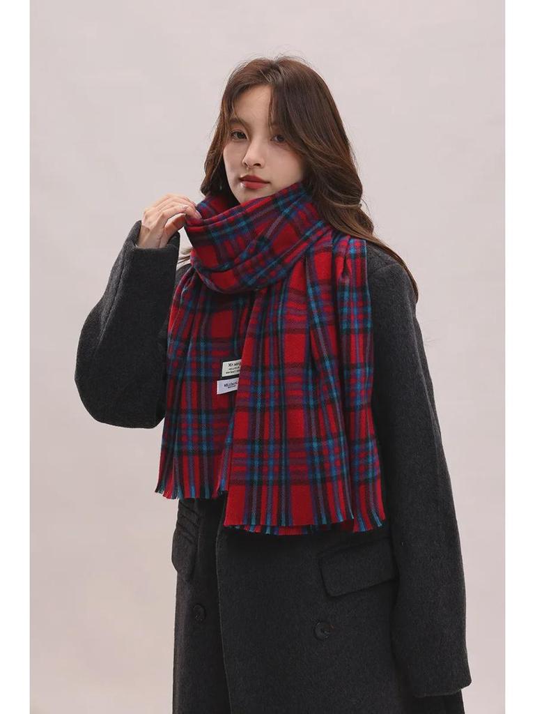 Женский толстый клетчатый шарф 2024 года: Корейский стиль, британская элегантность, теплая шаль для осени и зимы