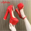 Fashion Aphixta 1cm Belt Buckle Red Party Disco Dance Pumps Women 5.5cm Platform 16cm Super High Chunky Heels Pumps Super Szie 48 49 50