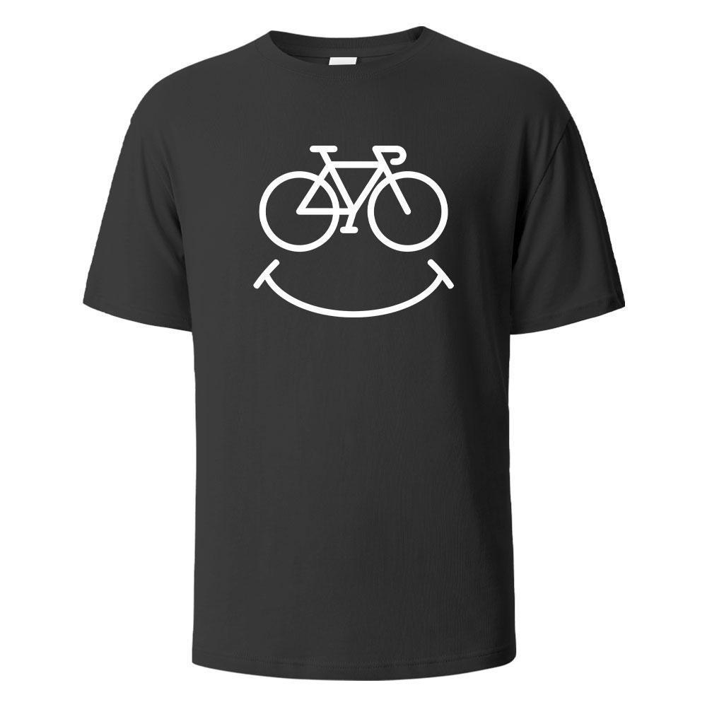 2026 New Funny Bike Smile Print Tshirt Men and Women Short Sleeved Tops Tshirts Mens Tee