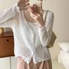 Маленький свежий колледж полый вязаный свитер кардиган женский летний тонкий свободный с длинным рукавом солнцезащитная шаль топ