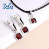 925 Sterling Silver Clasp Earring Pendant Jewelry Set with Natural Red Garnet Real Gemstone Fine Jewelry for Women Girls Daily Wear Nice Gift