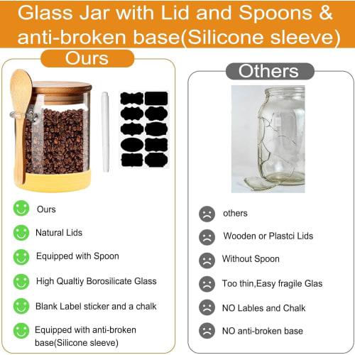 Glass Storage Container Tins with Airtight Lids and Spoons, Vacuum Food Storage Tins, Overnight Oats Canisters, Household Kitchen Tins for Coffee Bean