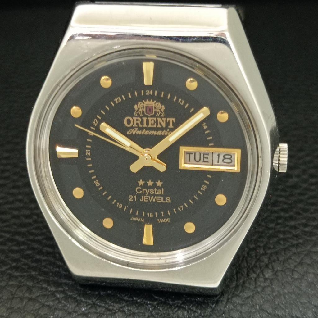 АВТОМАТИЧЕСКИЕ ВИНТАЖНЫЕ МУЖСКИЕ ЧАСЫ ORIENT CRYSTAL ЯПОНИЯ ЧЕРНЫЙ ЦВЕТ ЦИФЕРБЛАТ a707757-1