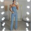 2025 Sexy Off-The-Shoulder Sparkling Vest Diamond Decorated Straight Leg Pants Suit Two-Piece Set Women's Spring Fashion Party Suits