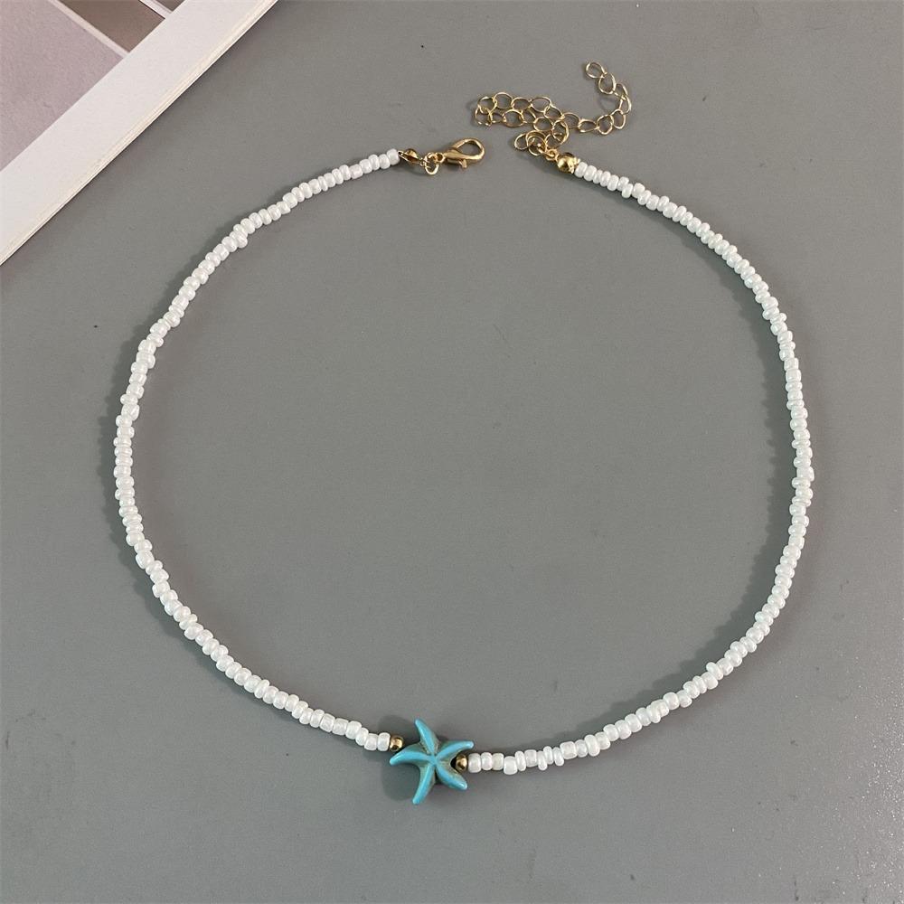 Bohemian Starfish Pendant Necklace Summer Jewelry Beaded Neck Chain Handmade Necklace for Women